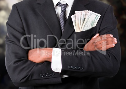 Corrupt businessman with money in pocket