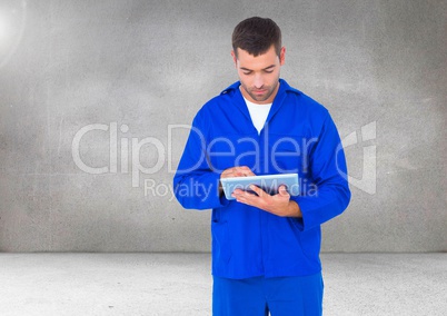 Mechanic using digital tablet