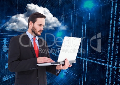 Binary Code Clouds Laptop Man