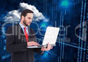Binary Code Clouds Laptop Man