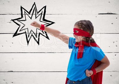Superhero kid against wooden background