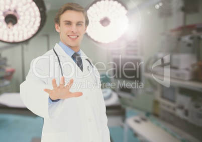 Doctor touching an invisible screen