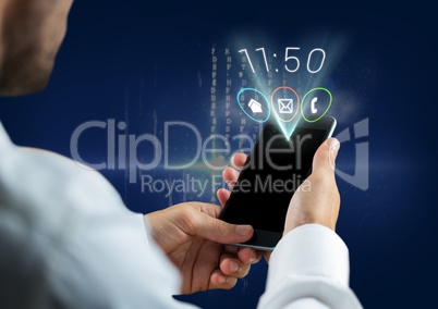 Man using mobile phone with various application