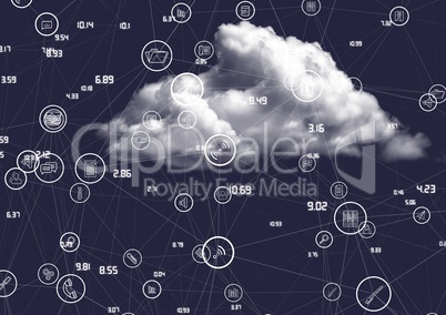 Cloud with connecting icons against blue background