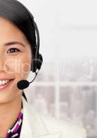Close-up customer service woman in headset