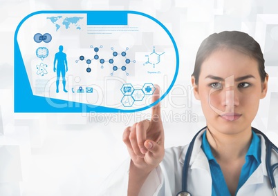 Doctor touching interface screen with medical icons