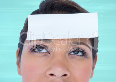 Blank note on a woman forehead