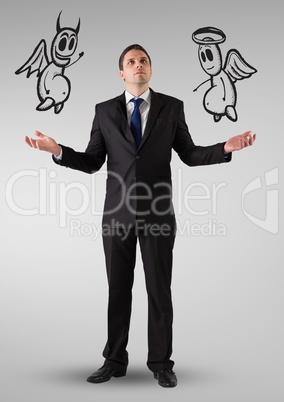 Businessman confused about the good and bad conscience