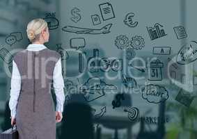 Businesswoman looking at business concepts