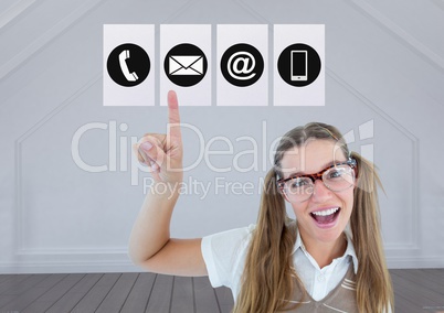 Woman pointing on application icons