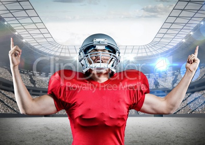 Digitally generated image of american football player cheering with clenched fist