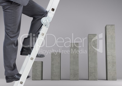 Conceptual image of businessman climbing ladder of success