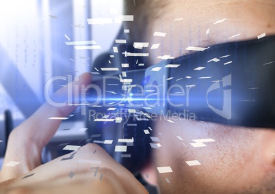 Close-up of man using virtual reality headset