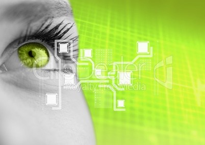 Eye of woman looking at digital interface