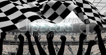 Checkered flag waving in stadium