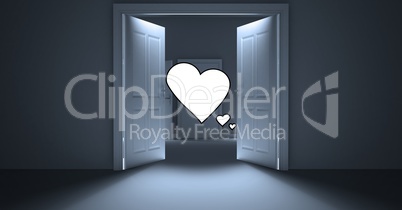 Open door with white heart shapes