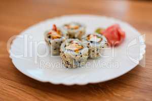 Sushi on white plate