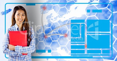 Digital composite image of a woman holding a file