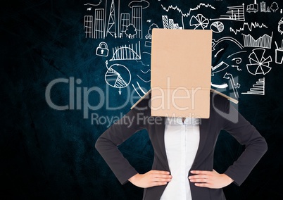 Businesswoman face covered with cardboard box against business concept