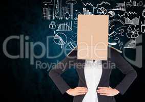 Businesswoman face covered with cardboard box against business concept