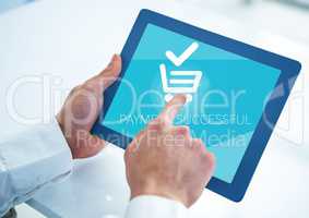 Hand of businessman doing online payment on digital tablet