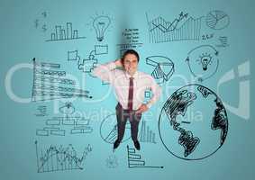 Businessman standing on business graphics concept