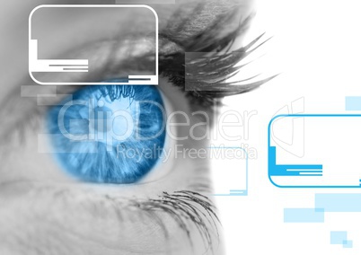 Woman blue eyes with interface screen