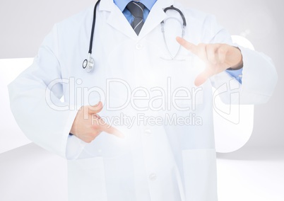 Mid-section of doctor gesturing
