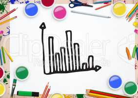 Hand drawn bar graph with water colors and coloring pencil on white background