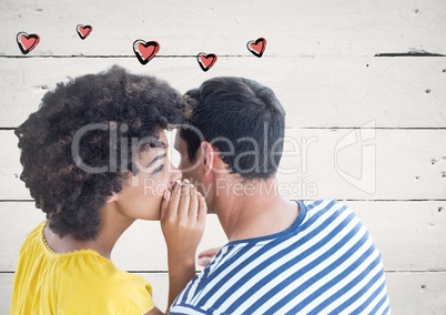 Digital composite image of couple whispering