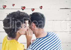 Digital composite image of couple whispering