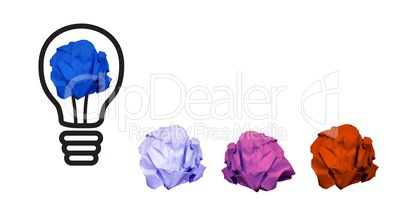 Crumpled paper on light bulb shape against white background