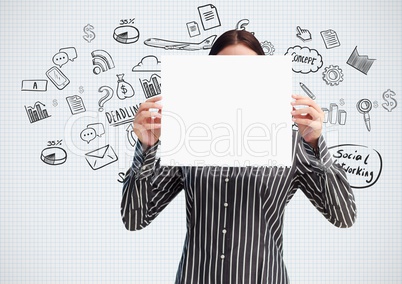 Female executive holding blank placard