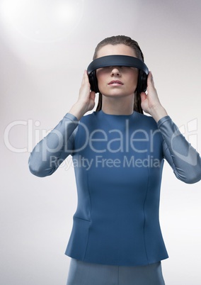 Woman using virtual reality glasses