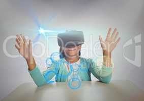 Schoolgirl wearing virtual reality headset
