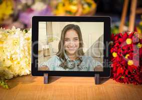 Incoming video call of women on digital tablet