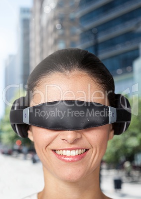 Woman using virtual reality glasses