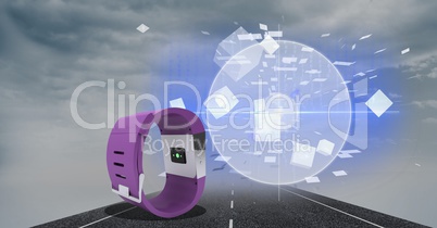 Digitally generated image of smart watch on highway