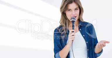 Beautiful woman singing and gesturing