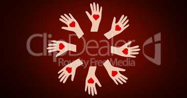 Conceptual image of charity against red background