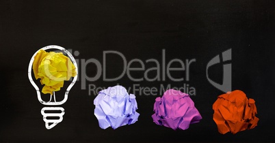 Conceptual image of bulb with multi colored crumpled paper