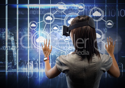 Female executive wearing virtual reality headset