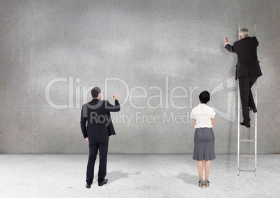 Business professionals drawing on grey background