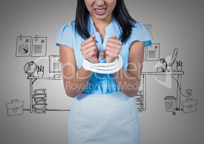 Businesswoman hands tied up in rope