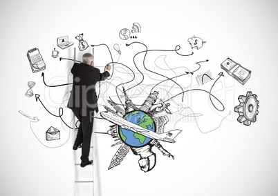 Senior businessman drawing business concept against white background