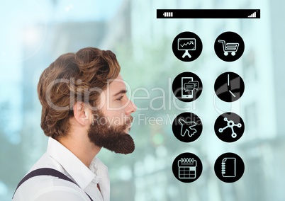 Businessman looking at icons