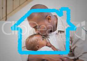 Affectionate father kissing his son on forehead