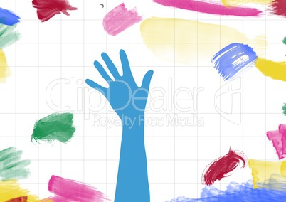 Drawn hand shape on paper with color strokes