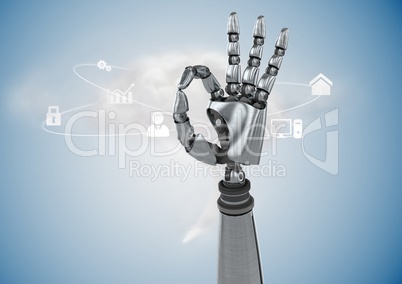 Robotic hand gesturing against digitally generated background