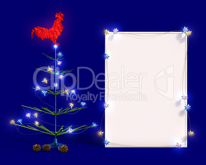 Mockup poster with Christmas tree and butterflies. Easel.